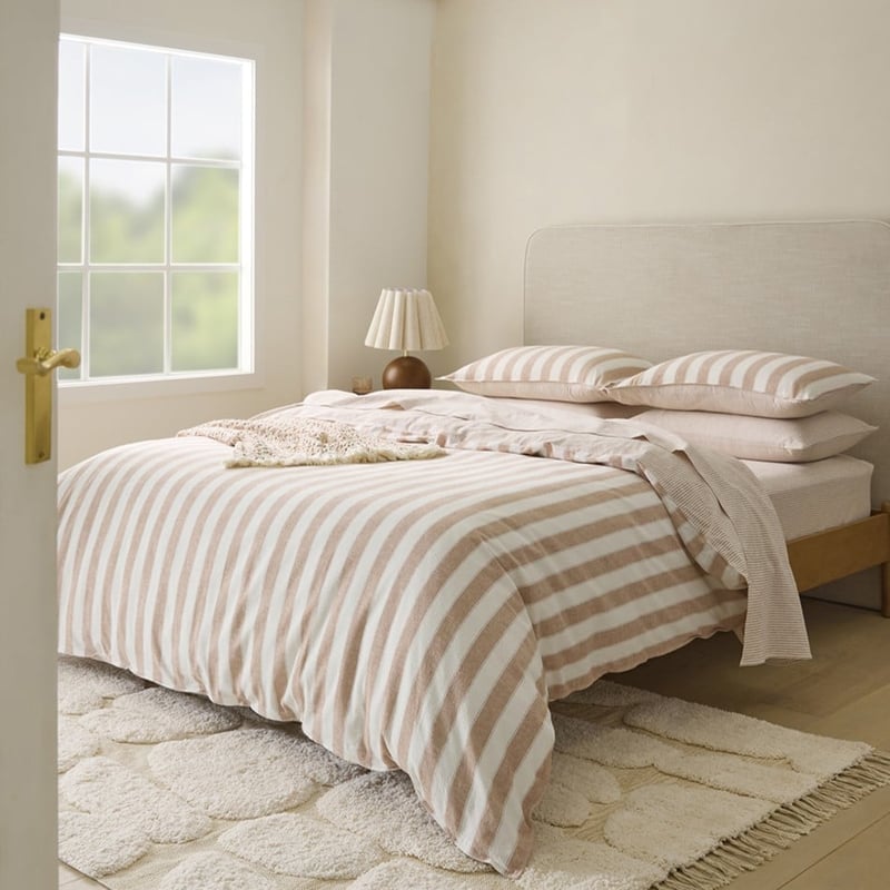 Linen Cotton Pecan Stripe Quilt Cover Set + Separates