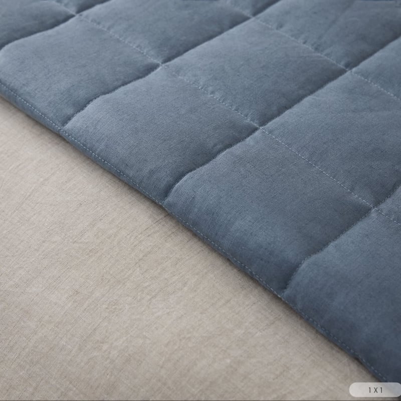 Vintage Washed Linen Denim Quilted Bedcover