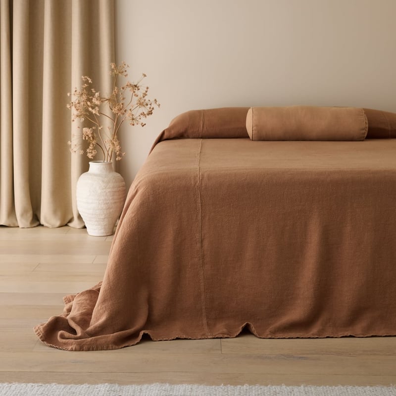 Vintage Washed Linen Mocha Bedcover