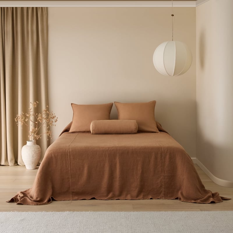 Vintage Washed Linen Mocha Bedcover