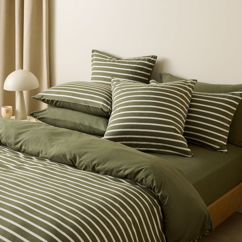 Ultra Soft Jersey Olive & Oat Stripe Pillowcases