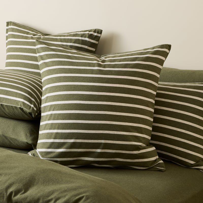 Ultra Soft Jersey Olive & Oat Stripe Pillowcases