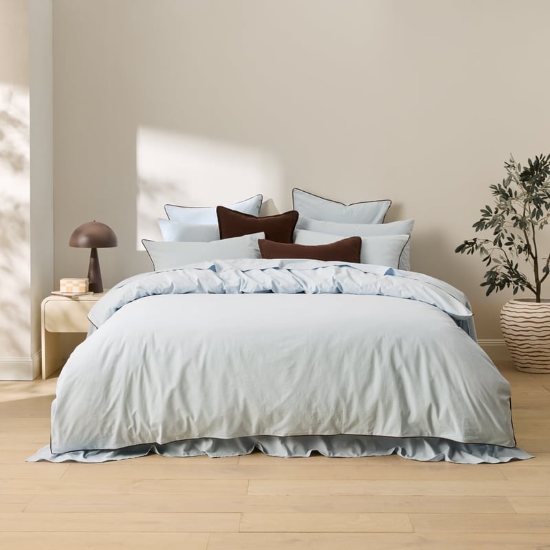 Stonewashed Cotton Coast & Chocolate Piped Pillowcases