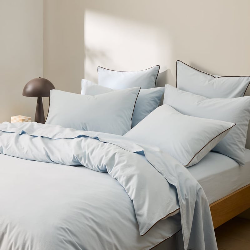 Stonewashed Cotton Coast & Chocolate Piped Quilt Cover Separates