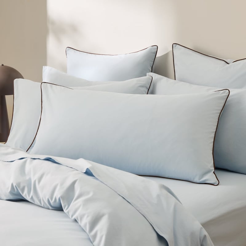 Stonewashed Cotton Coast & Chocolate Piped Pillowcases