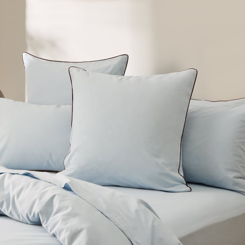 Stonewashed Cotton Coast & Chocolate Piped Pillowcases