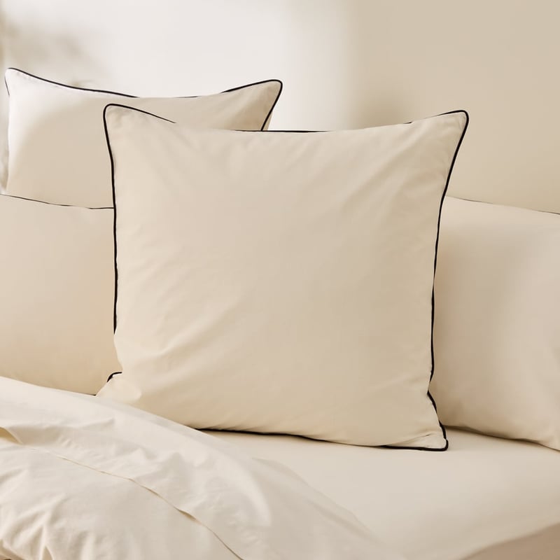 Stonewashed Cotton Coconut & Black Piped Pillowcases