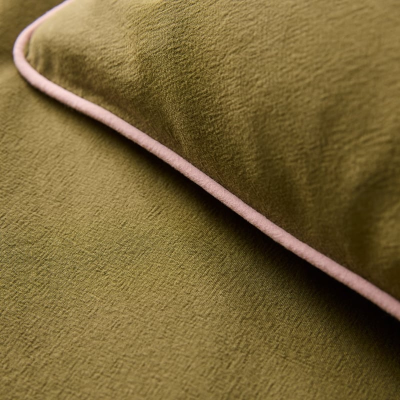 Stonewashed Cotton Olive & Peony Piped Quilt Cover Separates