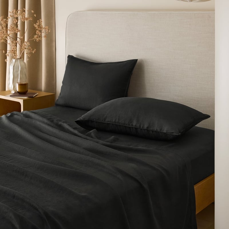 Vintage Washed Linen Liquorice Sheet Separates