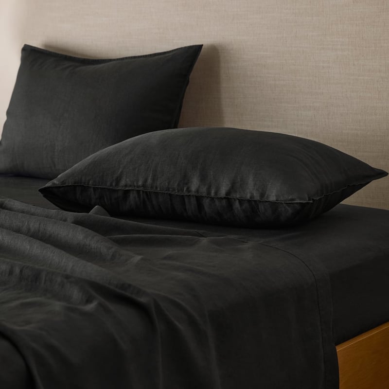 Vintage Washed Linen Liquorice Sheet Separates