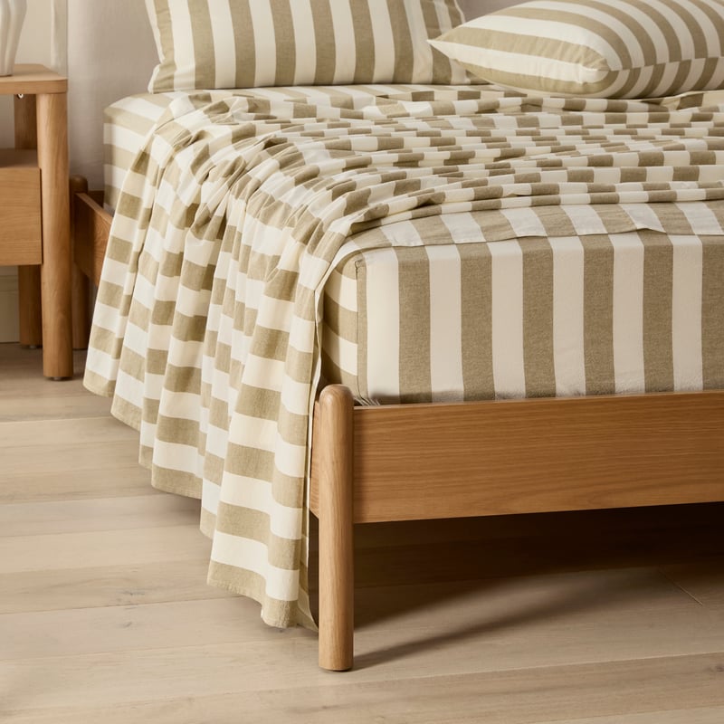 Stonewashed Cotton Olive & Coconut Stripe Sheet Set