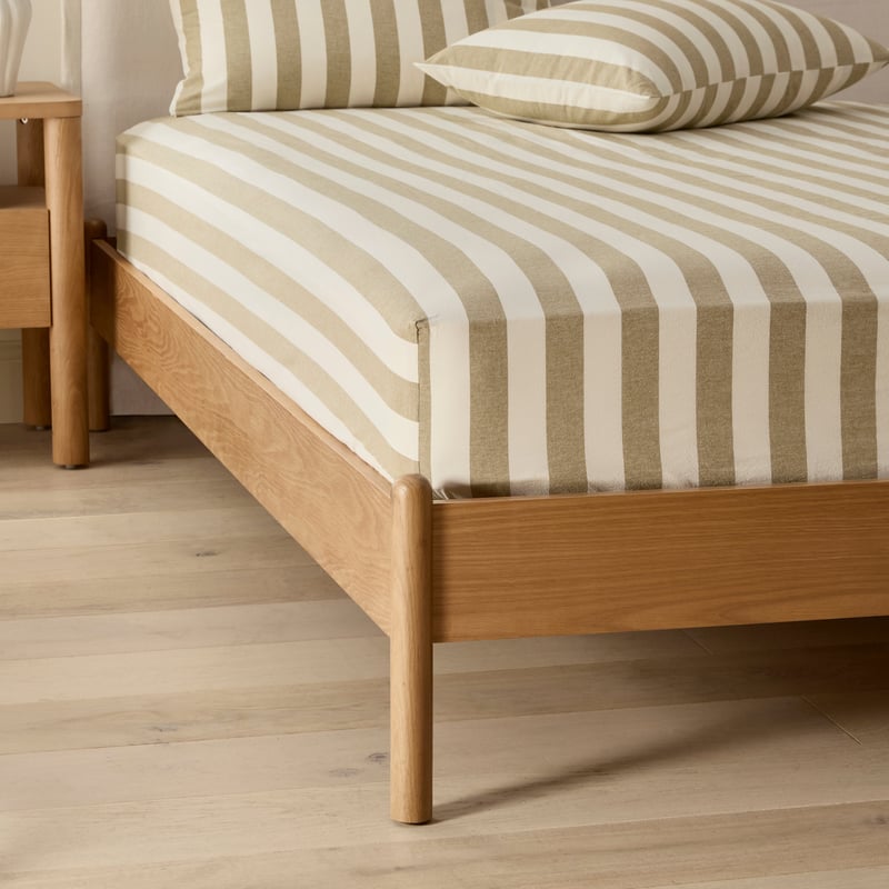 Stonewashed Cotton Olive & Coconut Stripe Sheet Separates