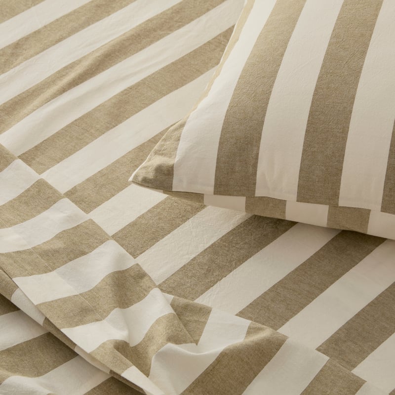 Stonewashed Cotton Olive & Coconut Stripe Sheet Set
