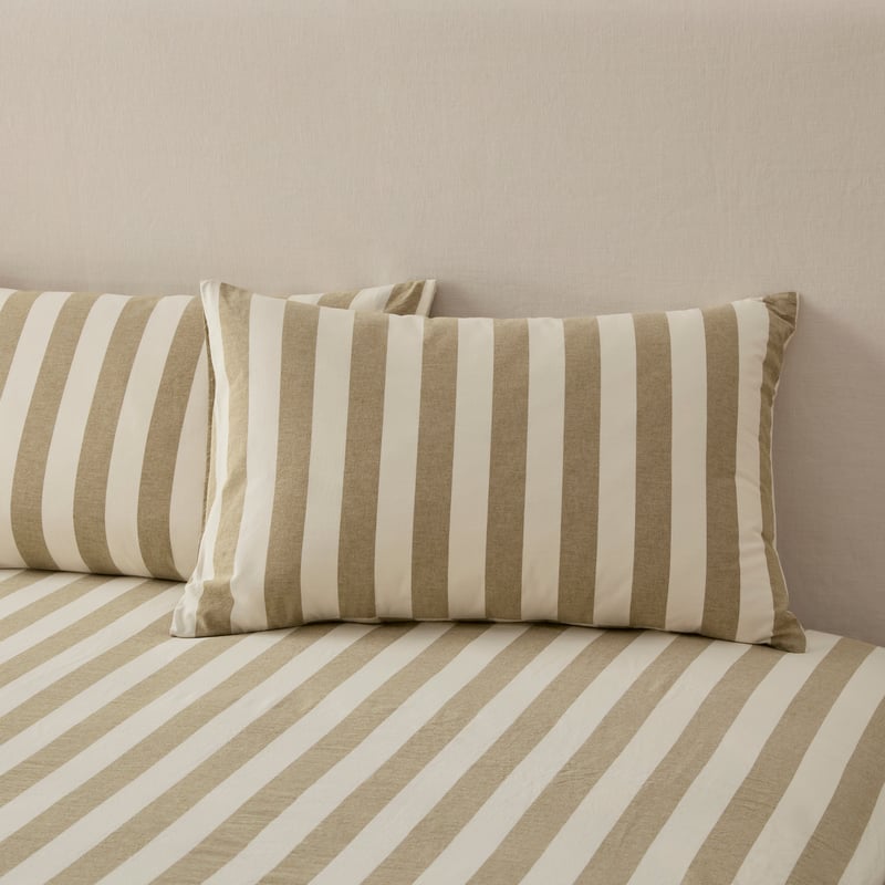 Stonewashed Cotton Olive & Coconut Stripe Sheet Set