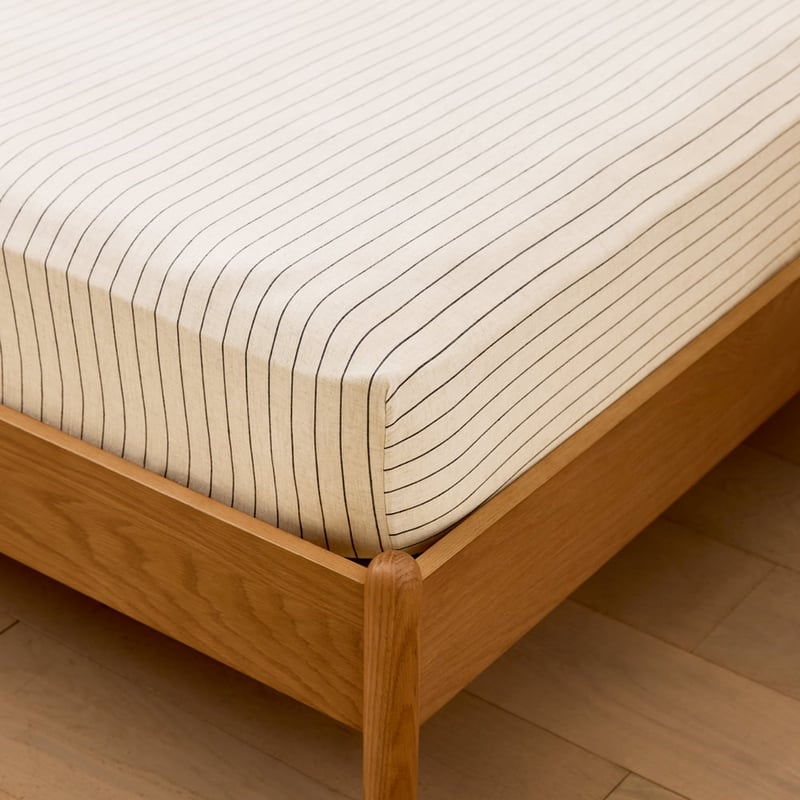 Washed Bamboo Linen Black & Natural Stripe Sheet Set