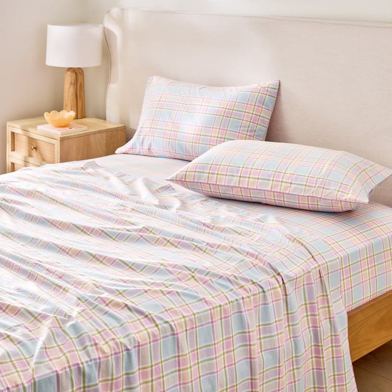 Yarn Dyed Freesia Check Soft Purple Sheet Set
