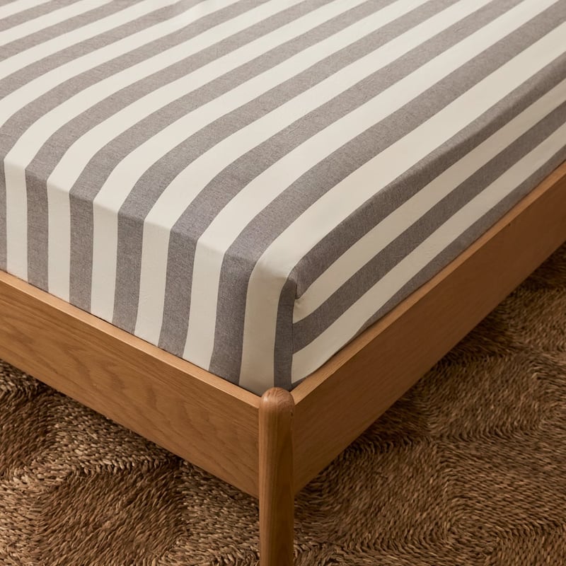 Stonewashed Cotton Natural & Chocolate Stripe Sheet Set