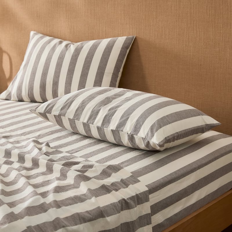 Stonewashed Cotton Natural & Chocolate Stripe Sheet Set