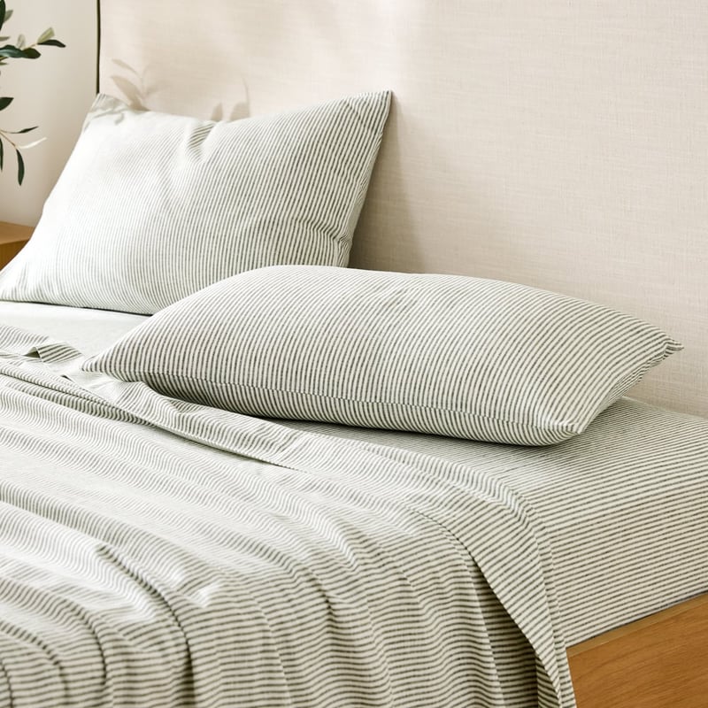 Linen Cotton Thyme Stripe Sheet Set