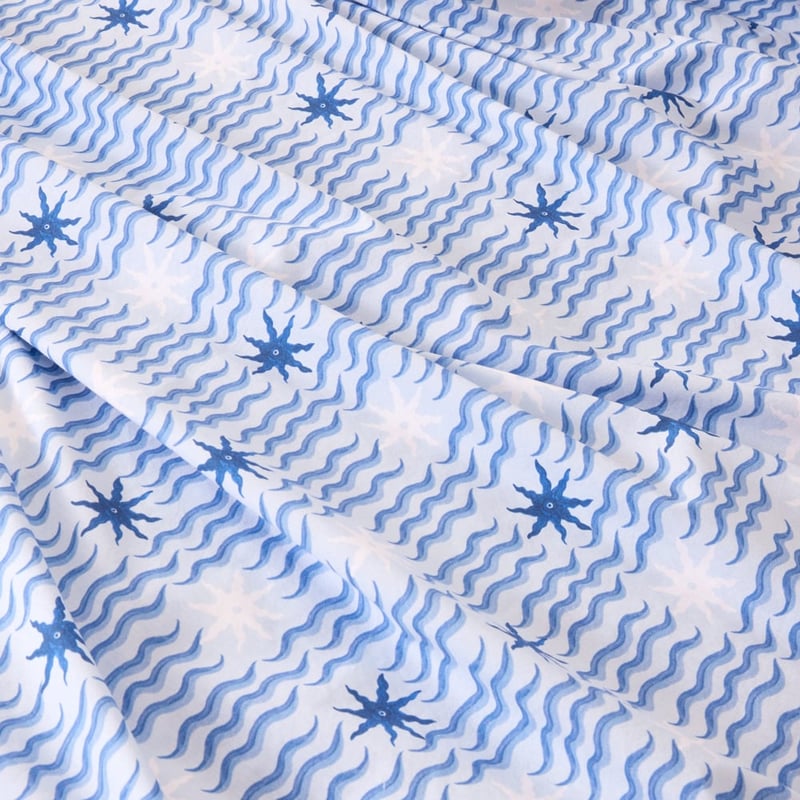 Azure Sunburst Blue Printed Sheet Set