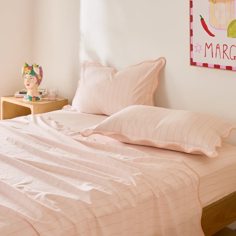 Bellini Peach Stripe Scallop Sheet Set