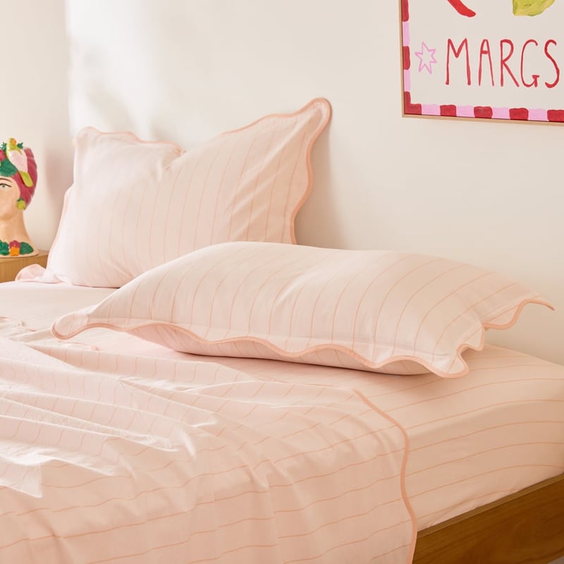 Bellini Peach Stripe Scallop Sheet Set