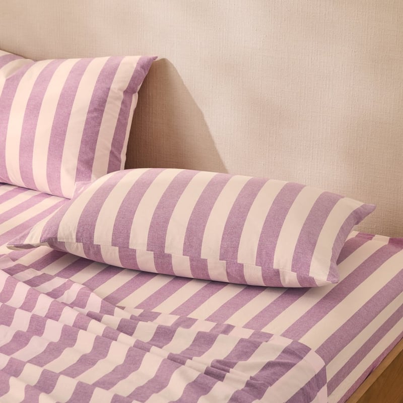 Stonewashed Cotton Berry Block Stripe Sheet Separates