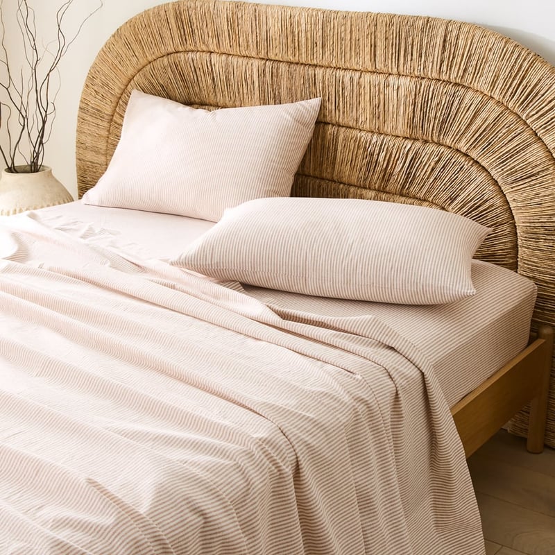 Linen Cotton Pecan Stripe Sheet Set