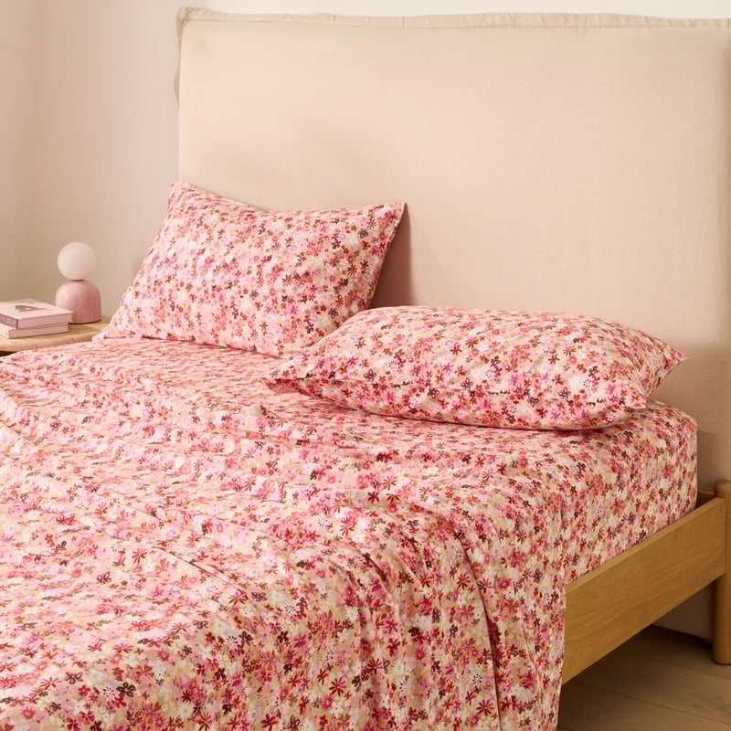 Sunlit Floral Pink Printed Sheet Set