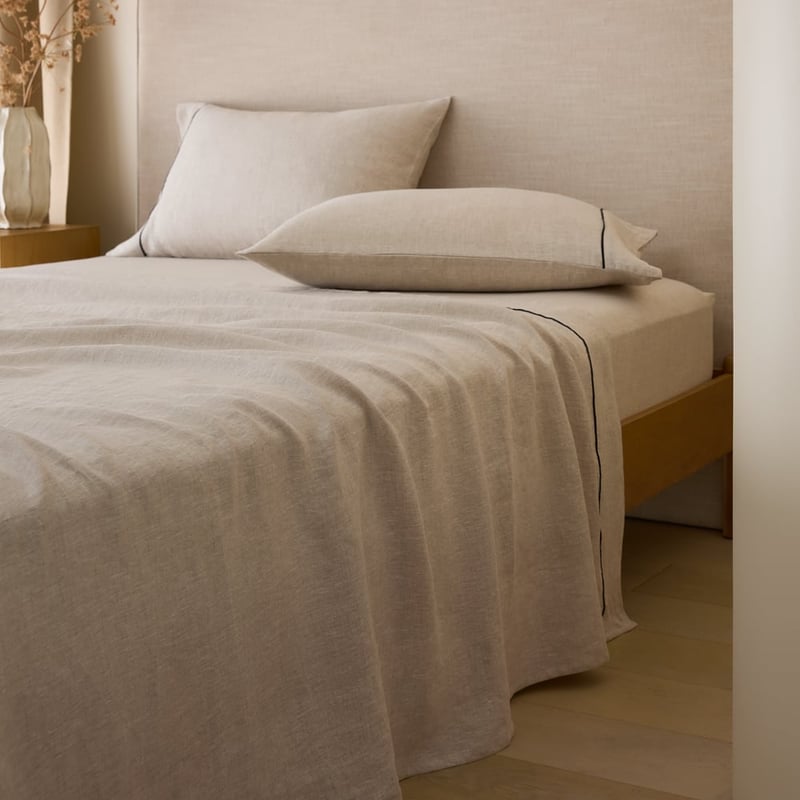 Vintage Washed Linen Linen & Onyx Piped Sheet Separates