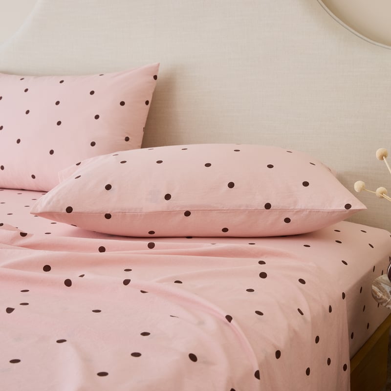 Stonewashed Cotton Chocolate & Peony Spot Sheet Separates