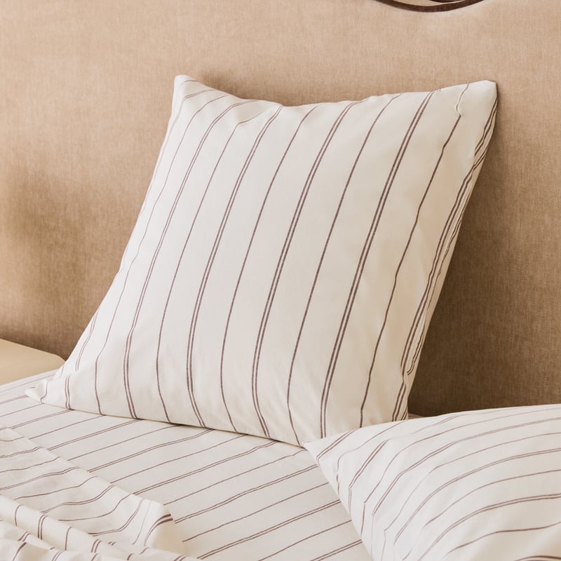 Stonewashed Cotton Chocolate & Coconut Pencil Stripe Pillowcase