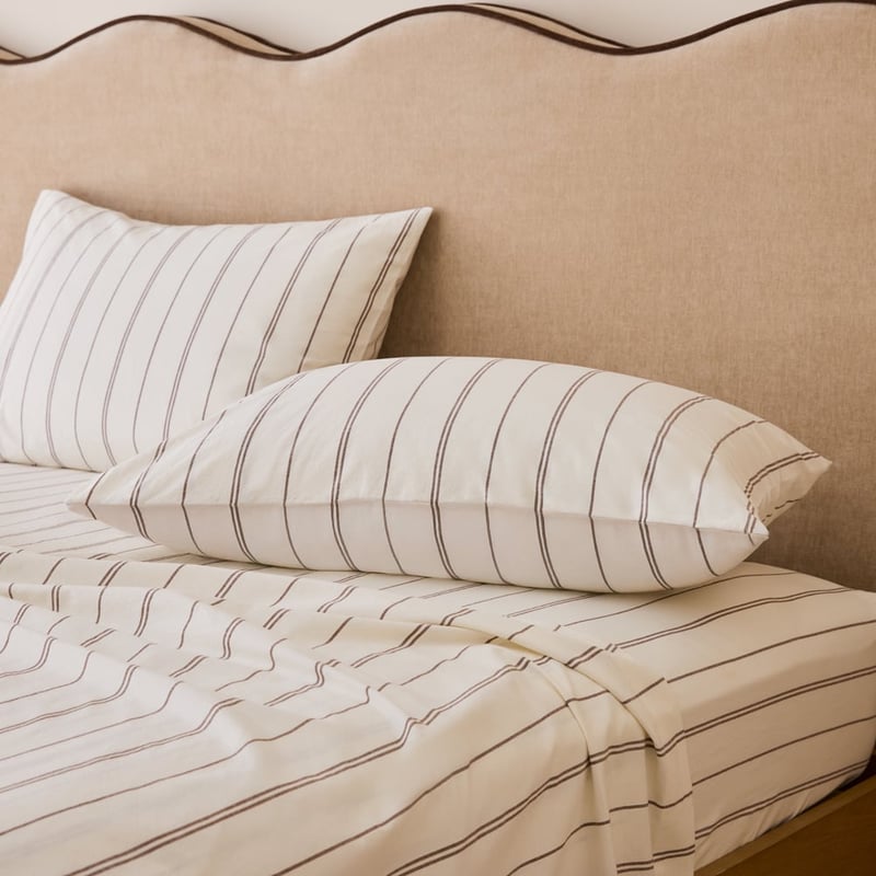 Stonewashed Cotton Chocolate & Coconut Pencil Stripe Pillowcase