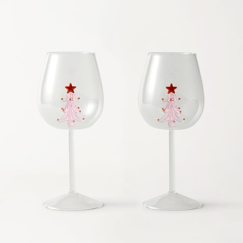 Christmas Pink Tree Wine Glass Pack of 2
