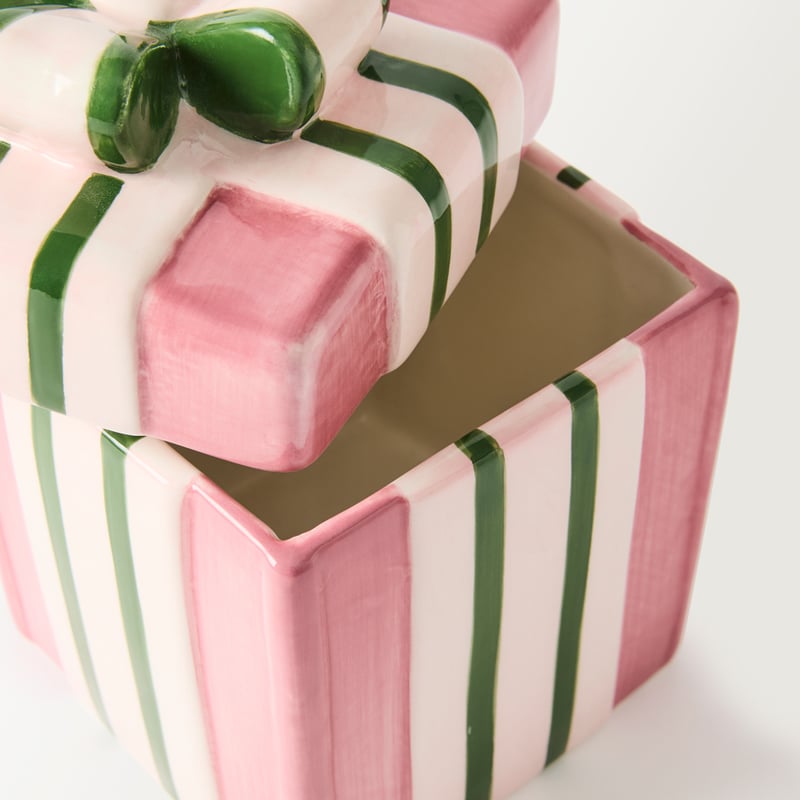 Bow Pink & Green Square Trinket Holder
