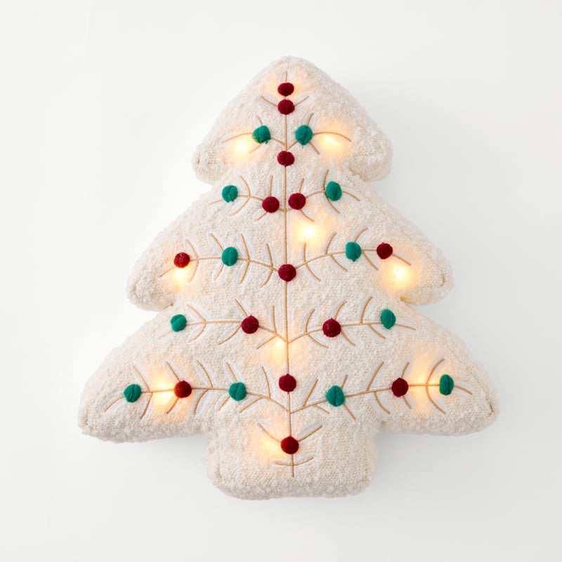Festive White Light-Up Tree Cushion