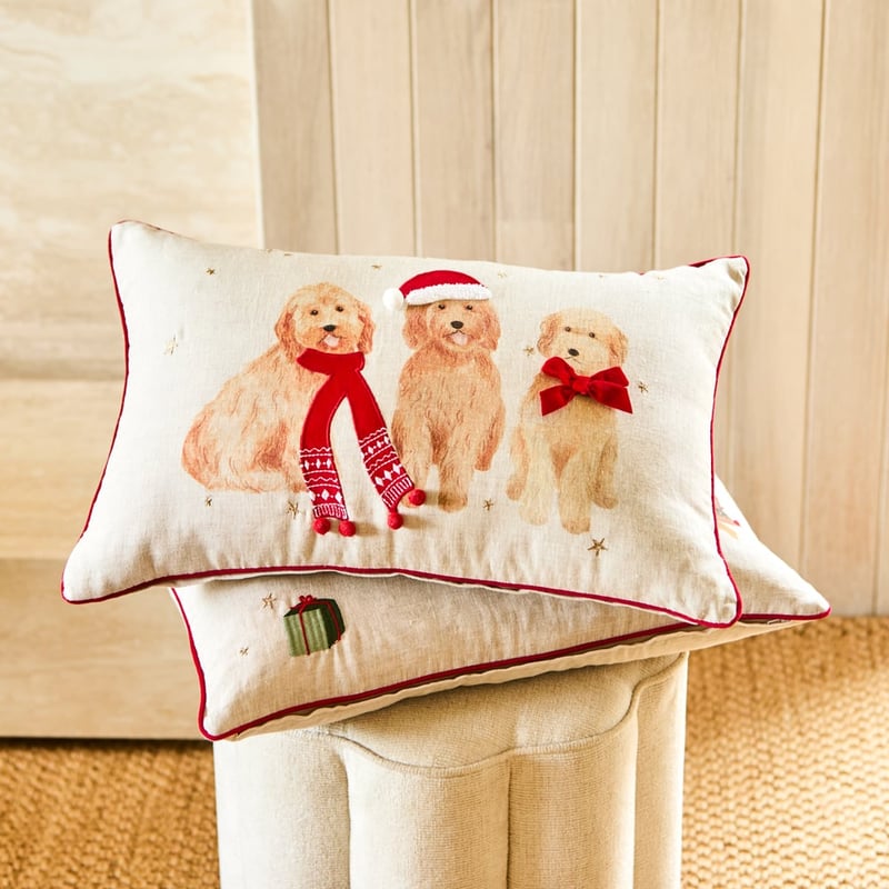 Festive Cavoodles Linen Cushion