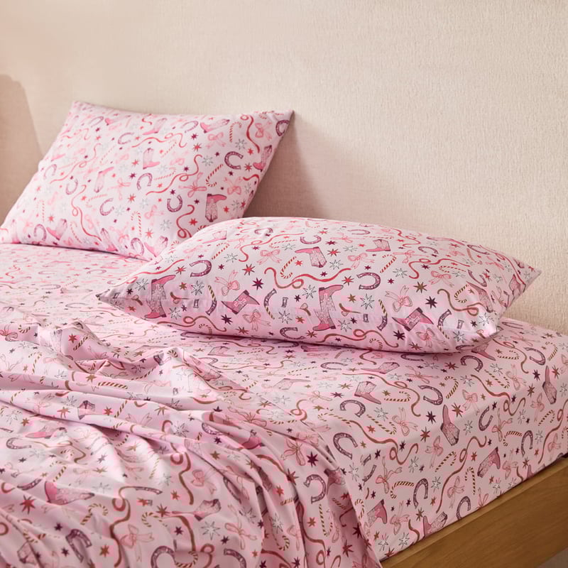 Sweet Dreams Christmas Cowgirl Pink Sheet Set
