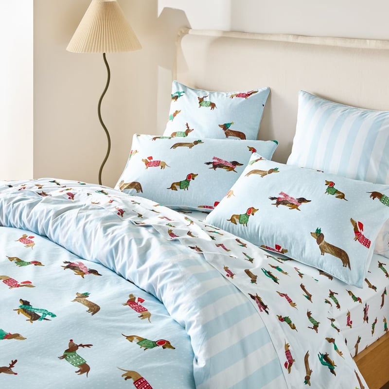 Christmas Dachshund Blue Quilt Cover Set + Separates
