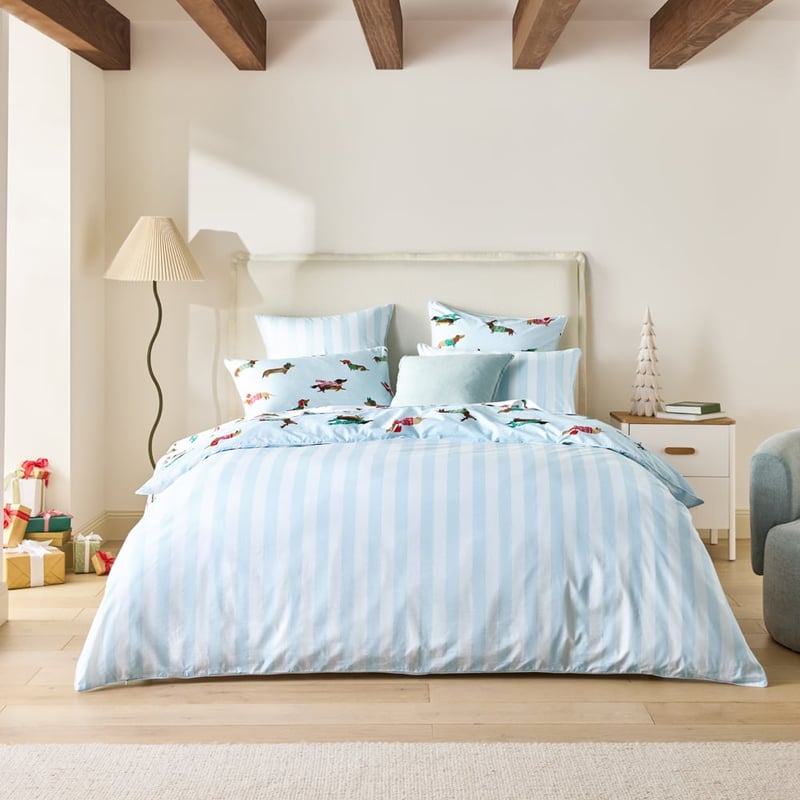 Christmas Dachshund Blue Quilt Cover Set + Separates
