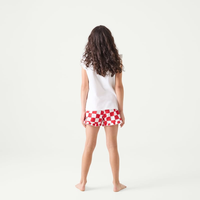 Kid's Ruffle Holly Jolly Red Short Pyjama Set
