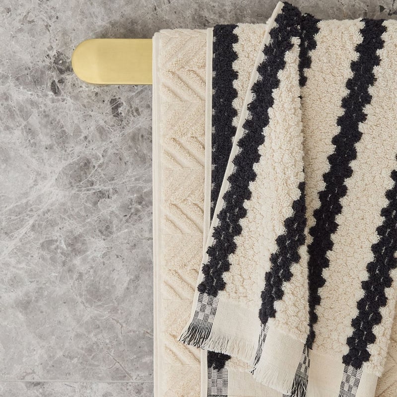European Kadikoy Stripe Black & Natural Turkish Cotton Towel Range