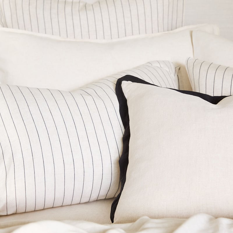 Washed Bamboo Linen Black & Natural Stripe Quilt Cover Set + Separates