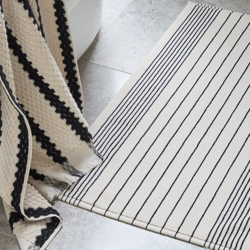 European Gabriella Natural & Black Turkish Cotton Bath Mat