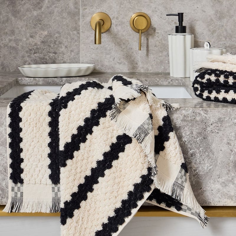 European Kadikoy Stripe Black & Natural Turkish Cotton Towel Range
