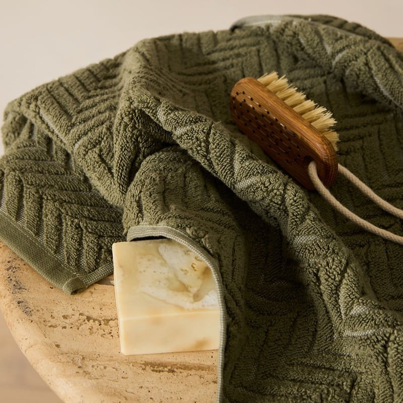 Mimosa Avocado Marle Textured Towel Range