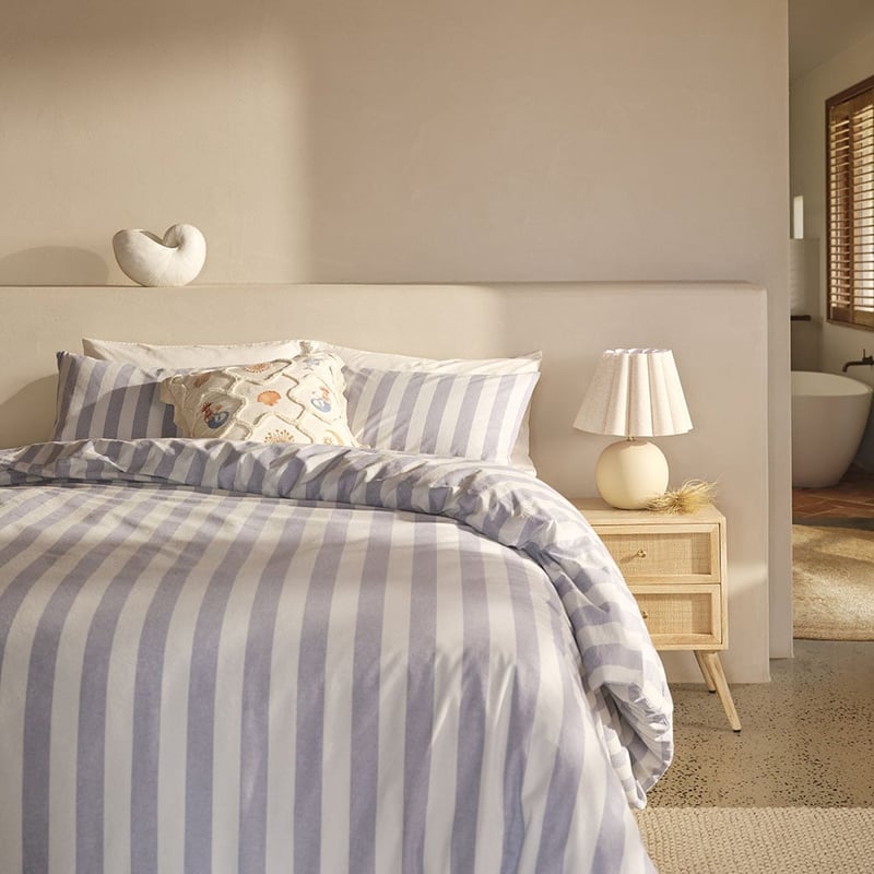 Stonewashed Cotton Blue Block Stripe Quilt Cover Separates