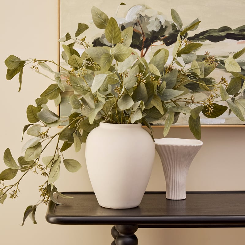 White & Green Eucalyptus in Vase