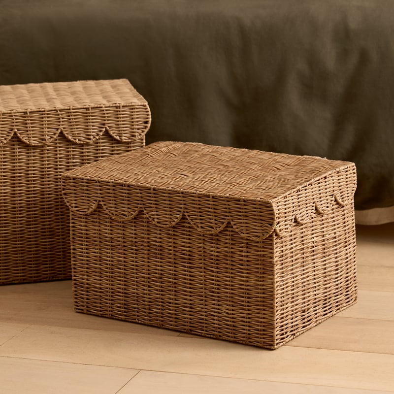 Scalloped Natural Lidded Baskets