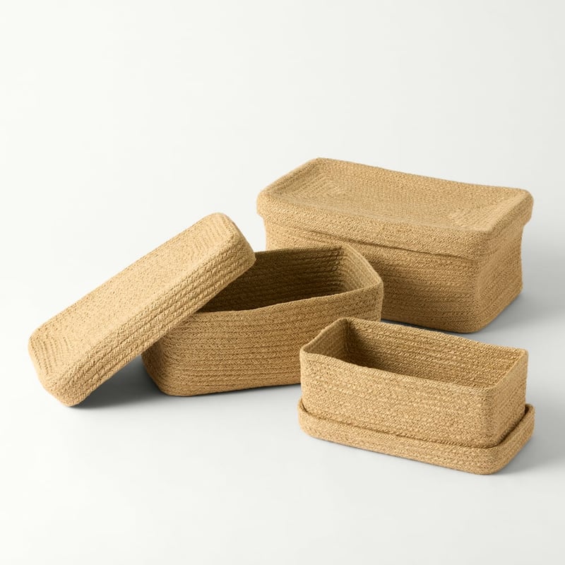 Alba Natural Lidded Baskets Set of 3